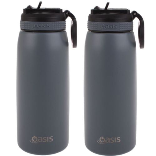 2 x Oasis 780ml Stainless Steel Insulated Drink Bottle w/ Sipper Straw - Steel