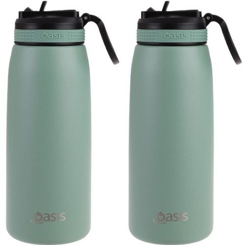 2x Oasis 780ml Stainless Steel Insulated Drink Bottle w/ Sipper Straw Sage Green