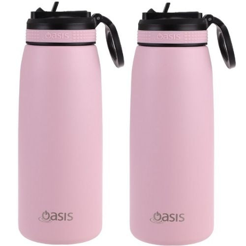 2 x Oasis 780ml Stainless Steel Insulated Drink Bottle w/ Sipper Straw, Carnation