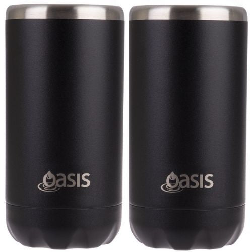 2 x Oasis Double Wall Vacuum Insulated Can Cooler Stainless Steel, 330ml - Black