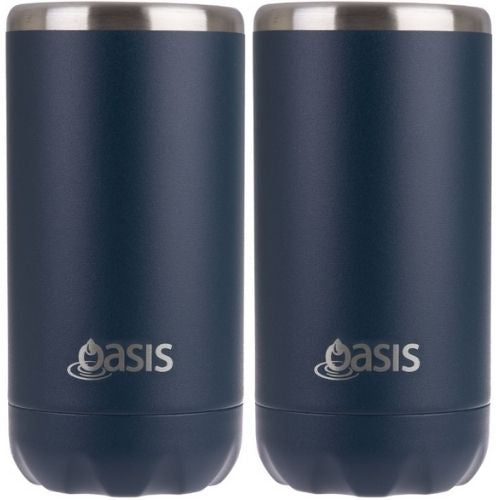 2 x Oasis Double Wall Vacuum Insulated Can Cooler Stainless Steel, 330ml - Navy