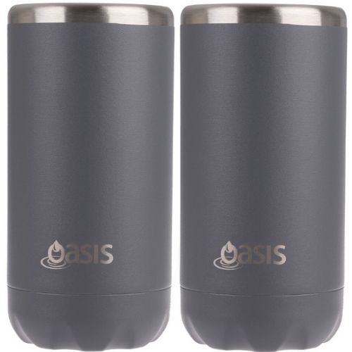 2 x Oasis Double Wall Vacuum Insulated Can Cooler Stainless Steel, 330ml - Steel