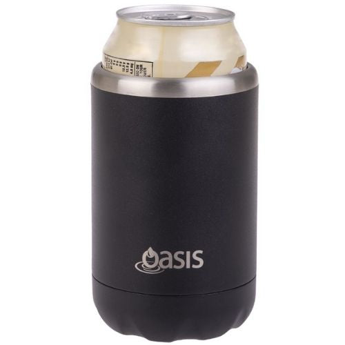 2 x Oasis Double Wall Vacuum Insulated Can Cooler Stainless Steel, 375ml - Black