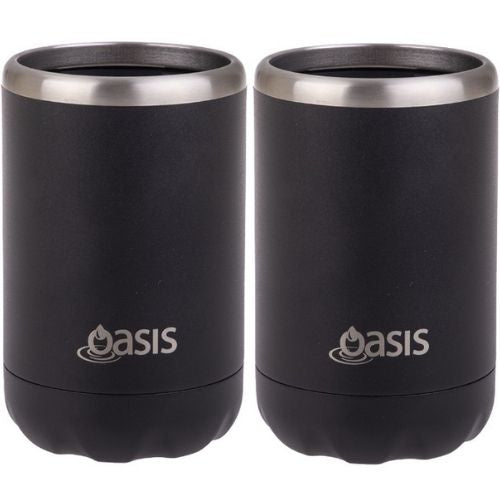 2 x Oasis Double Wall Vacuum Insulated Can Cooler Stainless Steel, 375ml - Black