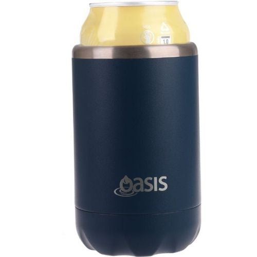 2 x Oasis Double Wall Vacuum Insulated Can Cooler Stainless Steel, 375ml - Navy