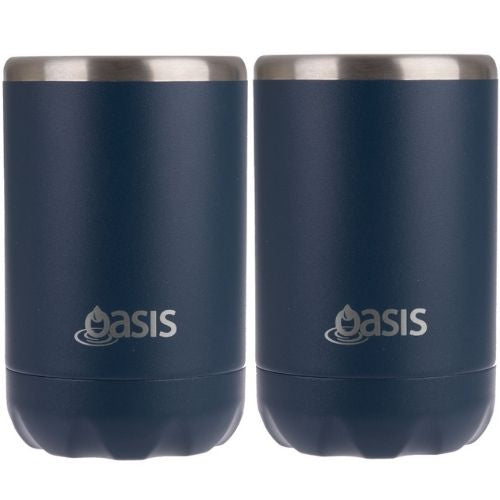 2 x Oasis Double Wall Vacuum Insulated Can Cooler Stainless Steel, 375ml - Navy