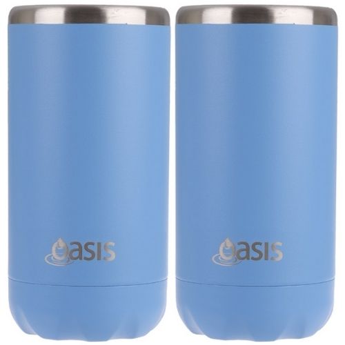 2x Oasis Double Wall Vacuum Insulated Cooler For Can/Bottle 330ml - Calypso Blue