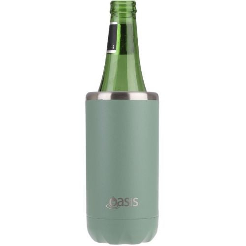 2 x Oasis Double Wall Vacuum Insulated Cooler For Can/Bottle 330ml - Sage Green