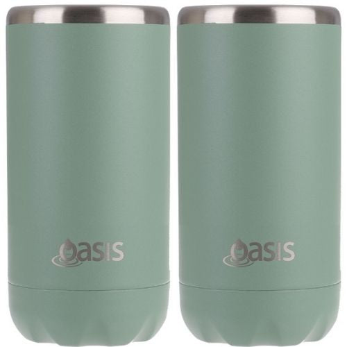 2 x Oasis Double Wall Vacuum Insulated Cooler For Can/Bottle 330ml - Sage Green