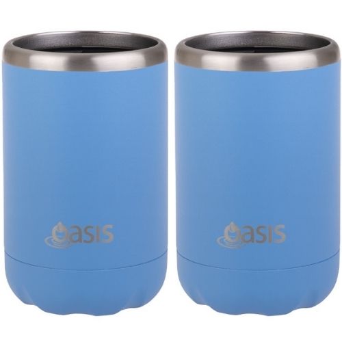 2x Oasis Double Wall Vacuum Insulated Cooler For Can/Bottle 375ml - Calypso Blue