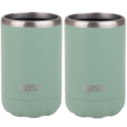 2 x Oasis Double Wall Vacuum Insulated Cooler For Can/Bottle 375ml - Sea Green