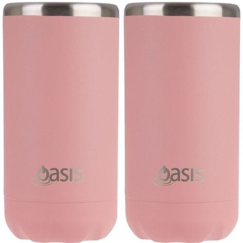 2x Oasis Double Wall Vacuum Insulated Cooler For Can or Bottle 330ml, Coral Cove