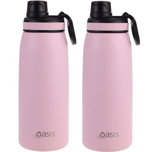 2 x Oasis Stainless Steel Insulated Sports Bottle 780ml w/ Screw Cap - Carnation