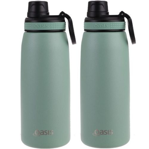 2 x Oasis Stainless Steel Insulated Sports Bottle Screw Cap 780ml - Sage Green