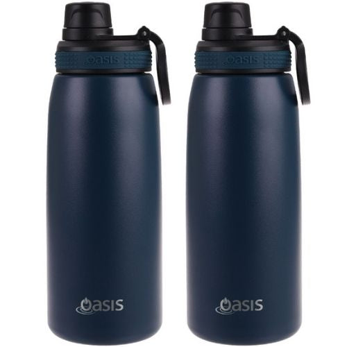 2 x Oasis Stainless Steel Vacuum Insulated Sports Bottle Screw Cap 780ml - Navy