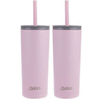 2x Oasis Super Sipper Insulated Tumbler w/ Silicone Head Straw 600ml - Carnation