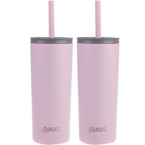 2x Oasis Super Sipper Insulated Tumbler w/ Silicone Head Straw 600ml - Carnation