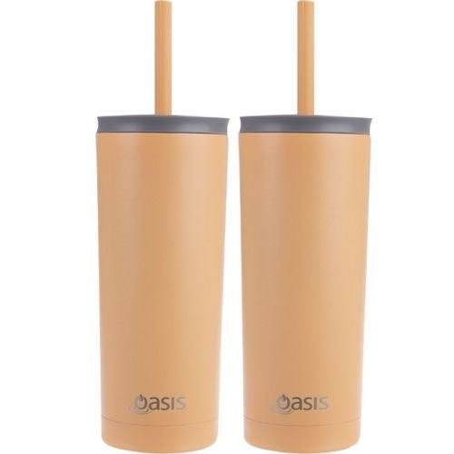 2x Oasis Super Sipper Insulated Tumbler w/ Silicone Head Straw 600ml - Rockmelon