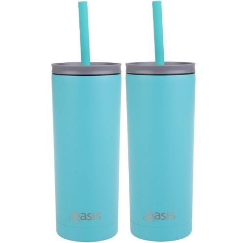 2x Oasis Super Sipper Insulated Tumbler w/ Silicone Head Straw 600ml - Turquoise