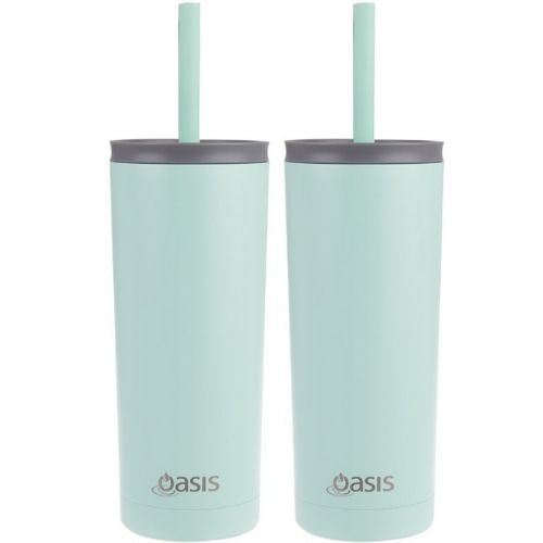 2x Oasis Super Sipper Insulated Tumbler w/ Silicone Head Straw 600ml Mug - Mint