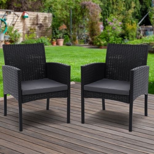 2x Outdoor Bistro Chairs Wicker Garden Patio Furniture Dining Chair W/ Cushions