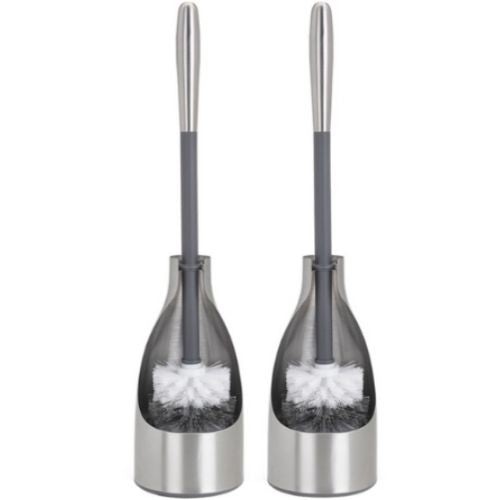 2 x Polder Stainless Steel Toilet Brush Caddy For Bathroom Cleaning Bowl Kit