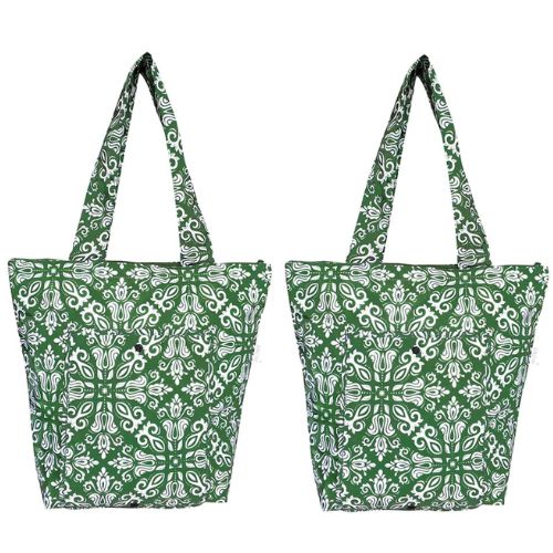 2x Sachi Insulated Market Tote Bags Foldable Shopping Carry Bag - Bohemian Green