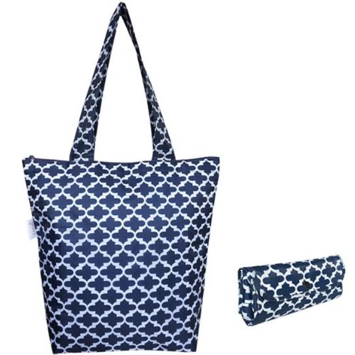 2 x Sachi Insulated Market Tote Bags Folding Shopping Carry Bag - Moroccan Navy