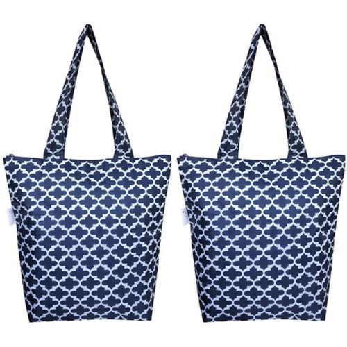 2 x Sachi Insulated Market Tote Bags Folding Shopping Carry Bag - Moroccan Navy