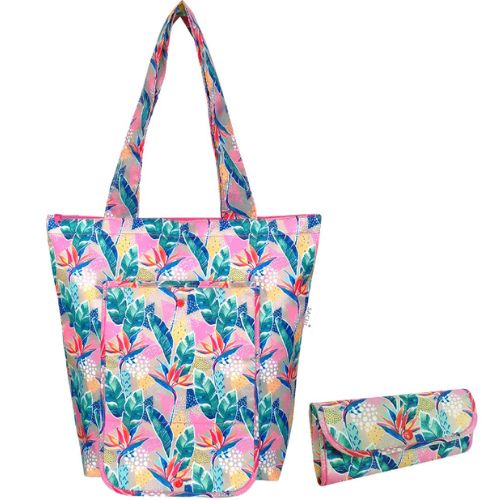 2 x Sachi Insulated Market Tote Folding Portable Shopping Carry Bag - Botanical