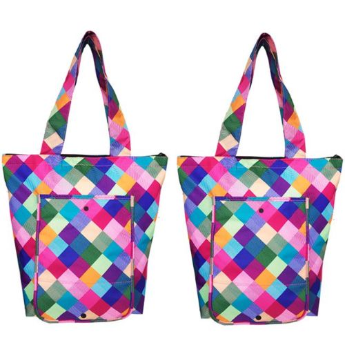 2 x Sachi Insulated Market Tote Folding Portable Shopping Carry Bag - Harlequin