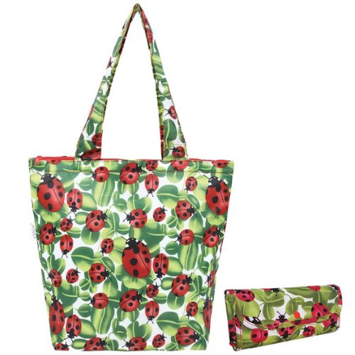 2 x Sachi Insulated Market Tote Folding Portable Shopping Carry Bag - Lady Bug