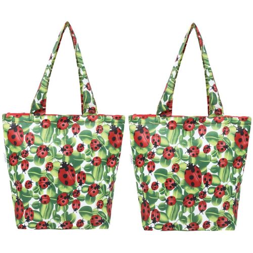 2 x Sachi Insulated Market Tote Folding Portable Shopping Carry Bag - Lady Bug