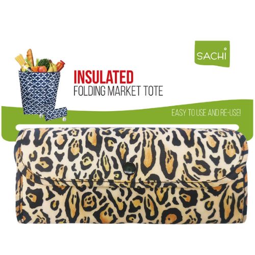 2x Sachi Insulated Market Tote Folding Portable Shopping Carry Bag Leopard Print