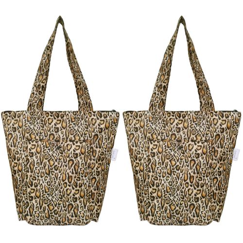 2x Sachi Insulated Market Tote Folding Portable Shopping Carry Bag Leopard Print