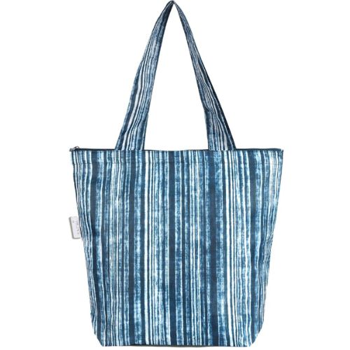 2x Sachi Insulated Market Tote Folding Portable Shopping Carry Bag, Blue Stripes
