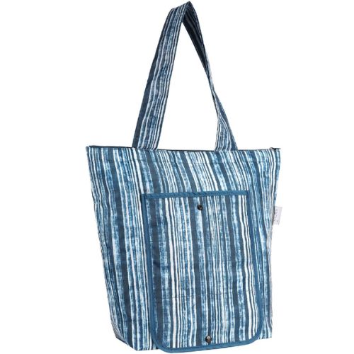 2x Sachi Insulated Market Tote Folding Portable Shopping Carry Bag, Blue Stripes