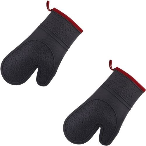 2x Silicone Oven Gloves Heat Resistant Daily Bake Mitts Baking Cooking, Charcoal