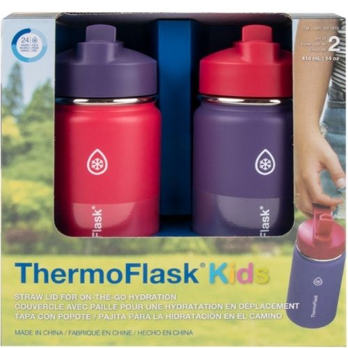 2 x Thermoflask Kids Vacuum Insulated Bottle 414ml Stainless Steel, Pink/Purple
