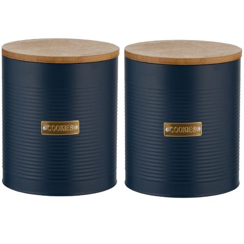 2 x Typhoon Otto Cookie Storage Jar Biscuit Canister Navy Tin with Airtight Lid