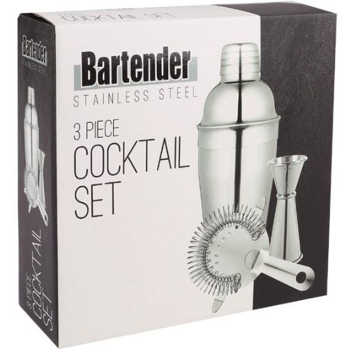 3 Pcs Cocktail Shaker Set Mixer Martini Spirits Maker Bar Strainer Bartender Kit