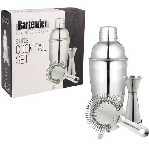 3 Pcs Cocktail Shaker Set Mixer Martini Spirits Maker Bar Strainer Bartender Kit