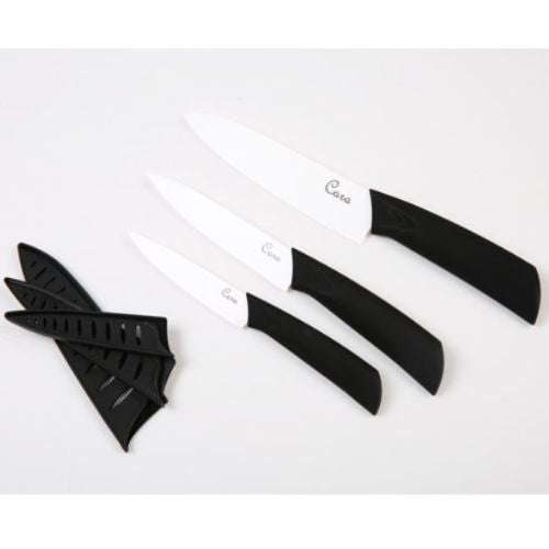 3 Piece Cara Chef Ceramic Knife Set + FREE White OR Black Knife Holder