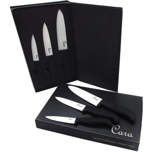 3 Piece Cara Chef Ceramic Knife Set + FREE White OR Black Knife Holder