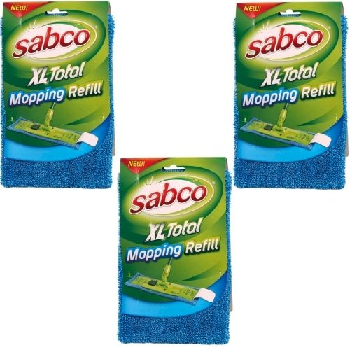 3 x Sabco Microfiber Wet Mopping Refill XL Total Mop Antibacterial Fiber Pad