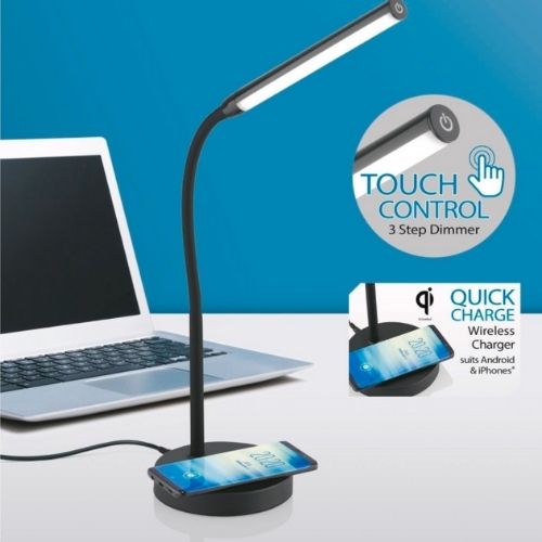 LED Table Desk Lamp W/ Wireless Phone Charging Touch Control Verve Design Black