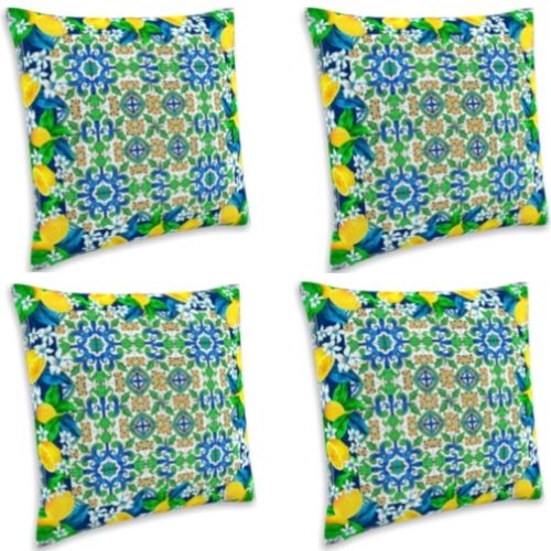 4X Mojo Cushion Cover Throw Pillow Case 45x45cm, Lemon Border Design - Polyester