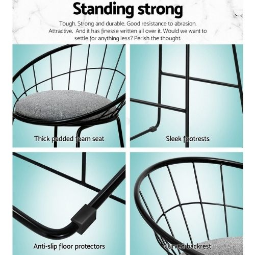 4x Artiss Bar Stools Steel Fabric Kitchen Stool Padded Chairs Set - Grey & Black