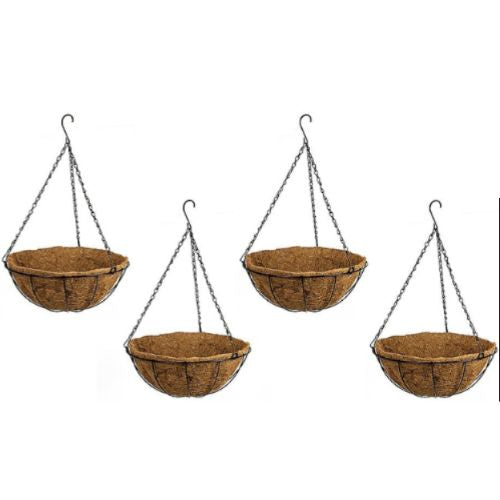 4 x Hanging Planter Basket w/ Chain & Coco Liner Garden Flower Plant Pot Baskets