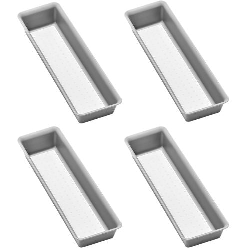 4x Madesmart Narrow Storage Bin Utensil Tray Kitchen Drawer Organiser, Soft Grey